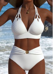 Mid Waisted White V-Neck Bikini Set
