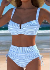 High Waisted Striped Blue Bikini Set