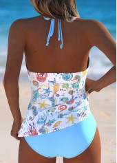 Mid Waisted Marine Life Print Light Blue Tankini Set