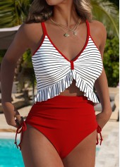 Striped Red V-Neck One Piece Swimwear