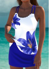 Mid Waisted Floral Print Royal Blue Tankini Set