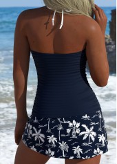 Tropical Plants Print Navy Tankini Set