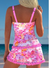 Mid Waisted Floral Print Pink Tankini Set