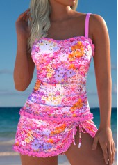 Mid Waisted Floral Print Pink Tankini Set