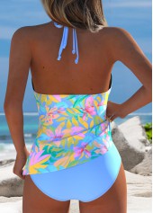Mid Waisted Floral Print Blue Tankini Set