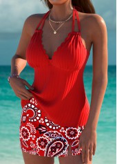 Mid Waisted Paisley Print Red Tankini Set