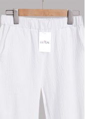 Button White Elastic Waist High Waisted Pants
