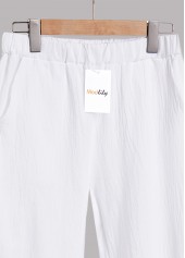 Button White Elastic Waist High Waisted Pants