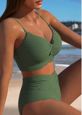 Mid Waisted Green Cross Bikini Set