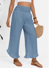 Dusty Blue Wide Leg Elastic Waist High Waisted Pants