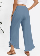 Dusty Blue Wide Leg Elastic Waist High Waisted Pants