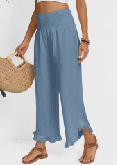 Dusty Blue Wide Leg Elastic Waist High Waisted Pants