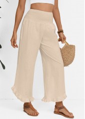 Raw White Wide Leg Elastic Waist High Waisted Pants