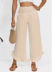 Raw White Wide Leg Elastic Waist High Waisted Pants