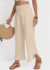Raw White Wide Leg Elastic Waist High Waisted Pants