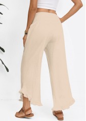 Raw White Wide Leg Elastic Waist High Waisted Pants
