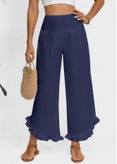 Navy Wide Leg Elastic Waist High Waisted Pants