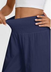 Navy Wide Leg Elastic Waist High Waisted Pants