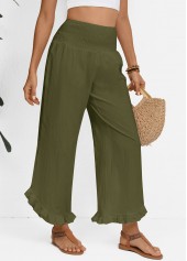 Olive Green Wide Leg Elastic Waist High Waisted Pants