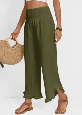 Olive Green Wide Leg Elastic Waist High Waisted Pants