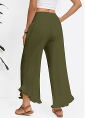 Olive Green Wide Leg Elastic Waist High Waisted Pants