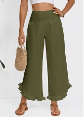 Olive Green Wide Leg Elastic Waist High Waisted Pants
