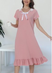 Light Pink Round Neck Short Sleeve Nightdress