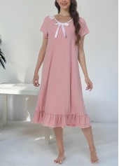 Light Pink Round Neck Short Sleeve Nightdress