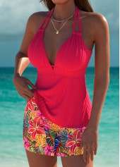 Mid Waisted Floral Print Coral Tankini Set
