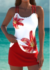 Plus Size Mid Waisted Red Floral Print Tankini Set