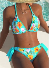 Mid Waisted Floral Print Mint Green Bikini Set