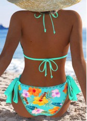 Mid Waisted Floral Print Mint Green Bikini Set
