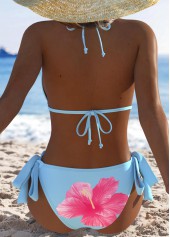 Mid Waisted Floral Print Light Blue Bikini Set