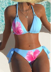 Mid Waisted Floral Print Light Blue Bikini Set