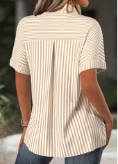 Striped Light Camel Short Sleeve Shirt