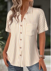 Striped Light Camel Short Sleeve Shirt