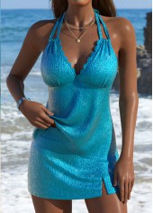 Mid Waisted Blue V-Neck Tankini Set