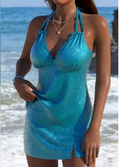 Mid Waisted Blue V-Neck Tankini Set