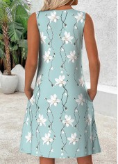 Floral Print Light Blue Short Sleeveless Scoop Neck Dress