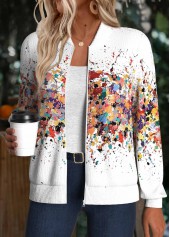 Ombre White Long Sleeve Stand Collar Track Jacket