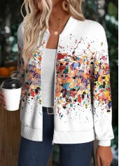 Ombre White Long Sleeve Stand Collar Track Jacket