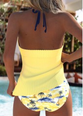 Mid Waisted Tropical Plants Print Light Yellow Tankini Set