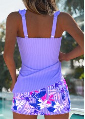 Mid Waisted Floral Print Light Purple Tankini Set