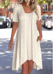 Beige Short Sleeve Round Neck Dress