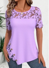 Purple Short Sleeve Round Neck T Shirt