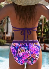 Mid Waisted Floral Print Purple Bikini Set