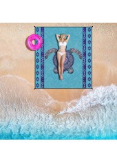 Marine Life Print Blue Beach Blanket