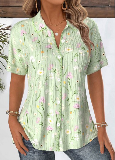 Floral Print Light Green Short Sleeve Shirt Floral Print Light Green Short Sleeve Shirt