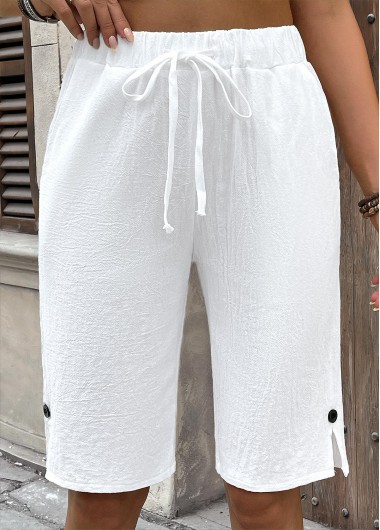 White Elastic Waist High Waisted Pants