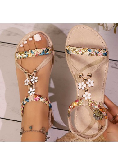 Raw White Tribal Print Round Toe Falt